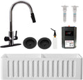 Westbrass BK236WH-2662 36' Double Bowl Reversible Apron Front Solid Surface Kitchen Sink with 4 in 1 Function Faucet, Dual Water Filters, Drain Baskets and Soap Dispenser, Polished Chrome/Matte Black