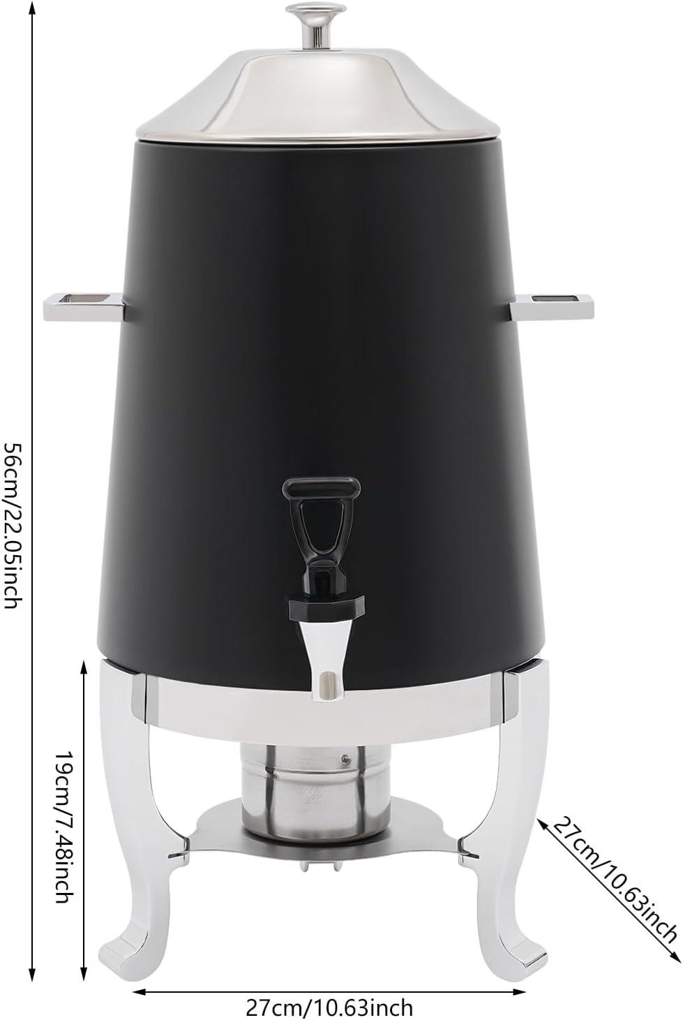 Coffee Urn With Fuel Holder, 3.5 Gallon/13L Stainless Steel Beverage Dispensers for Coffee Tea Hot Water, Hot Drink Dispenser with Stand, Chafer Urn with Spigot for Parties Catering (Black)
