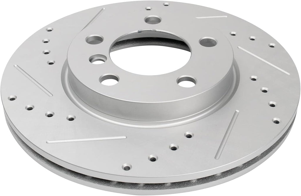 TRQ Performance Front Brake Pad and Rotor Set Ceramic G Coated Drilled Slotted Rotors Compatible with 2011-2016 Mini Cooper Countryman 2013-2016 Cooper Paceman