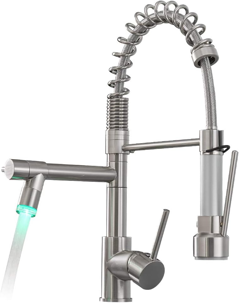 AIMADI Commercial Pull Down Kitchen Faucet Sprayer with LED Light,Single Handle Stainless Steel Kitchen Sink Faucets with Pull Down Sprayer,Suitable for Farmhouse Camper Laundry Rv Bar