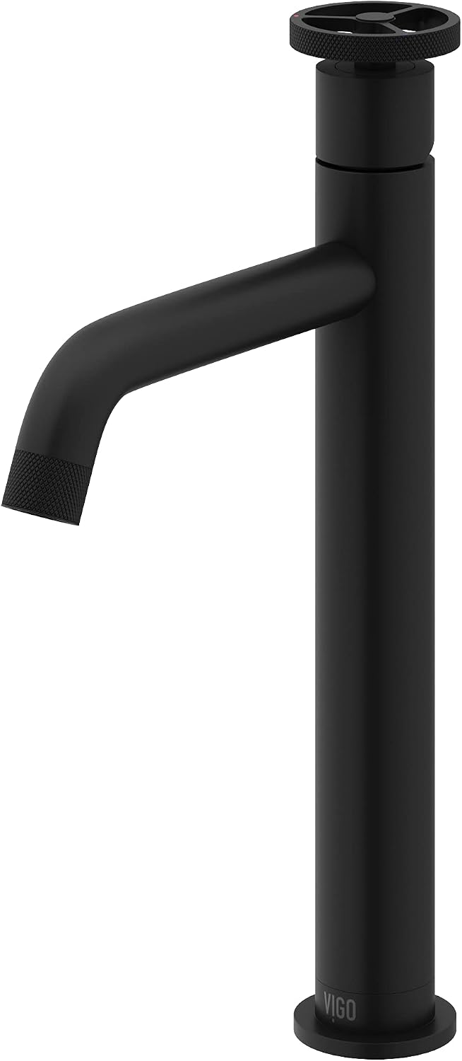 VIGO Cass Single-Handle Single-Hole Mount Vessel Bathroom Sink Faucet, 12-Inch, Matte Black, Modern Design, Solid Brass, 1.2 GPM WaterSense & Ceramic Disc Valve, Corrosion-Resistant