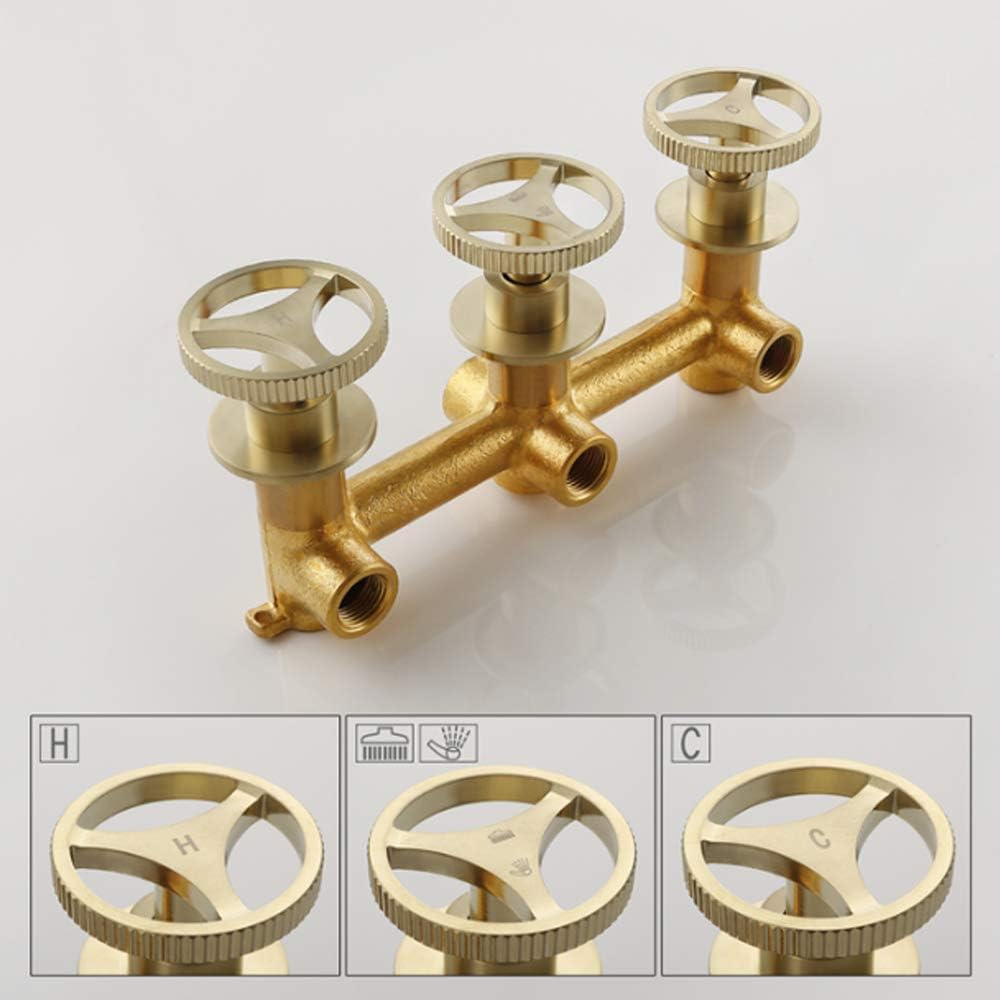 8 Inches Shower System with Hot and Cold Water Wall Mounted Concealed Combo Set Multifunction Faucet with Rainfall Head, Handheld, Brushed Gold and Black