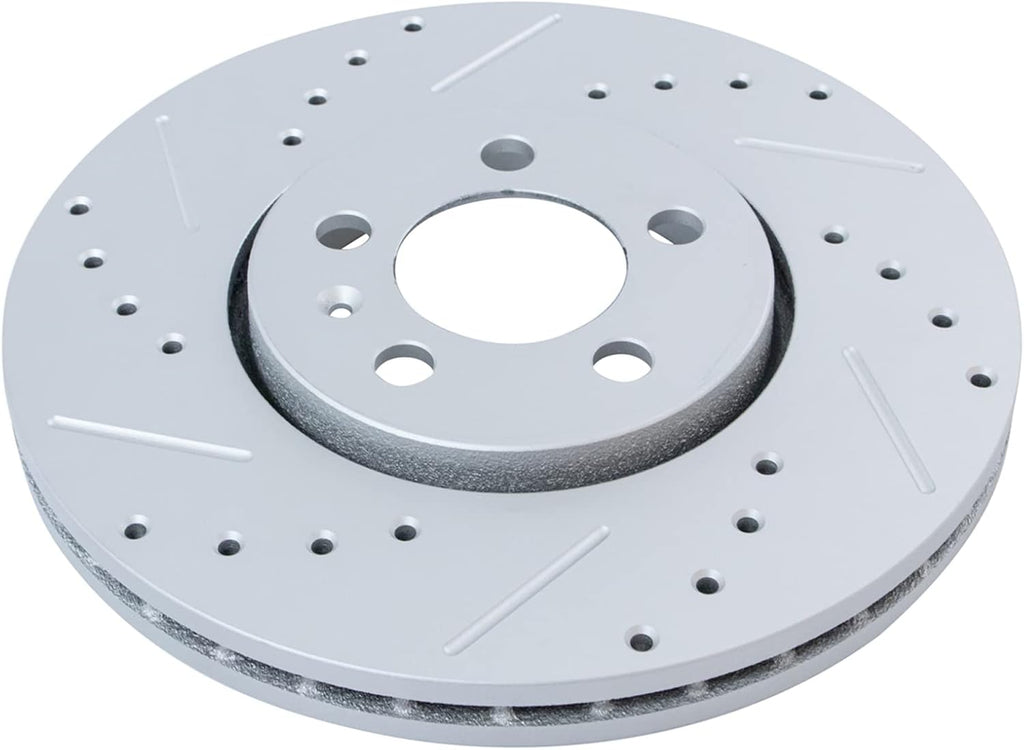 TRQ Performance Front Brake Pad and Rotor Set Ceramic Coated Drilled Slotted Rotors Compatible with 1999-2010 Volkswagen Beetle 1999-2006 Golf 1999-2005 Jetta