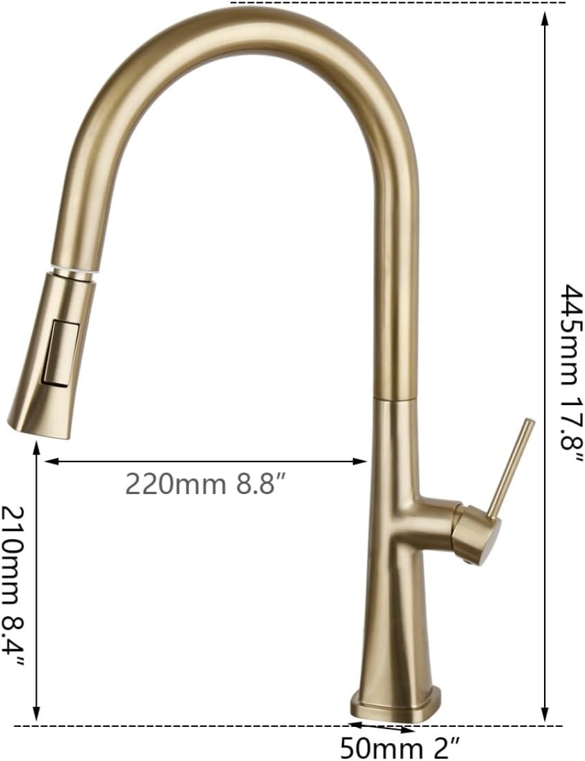 Kitchen Faucet Pull Out Kitchen Sink Water Single Handle Mixer 360 Rotation Hot Cold Faucets(Brush Gold)