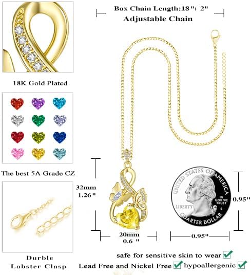 Gold Jewelry for Women Wife Infinity Necklace 18K White Gold Plated Dainty Butterfly Pendant with Heart Birthstone - Anniversary Necklaces for Women Birthday Gift Ideas Present for Girlfriend Mom Daughter