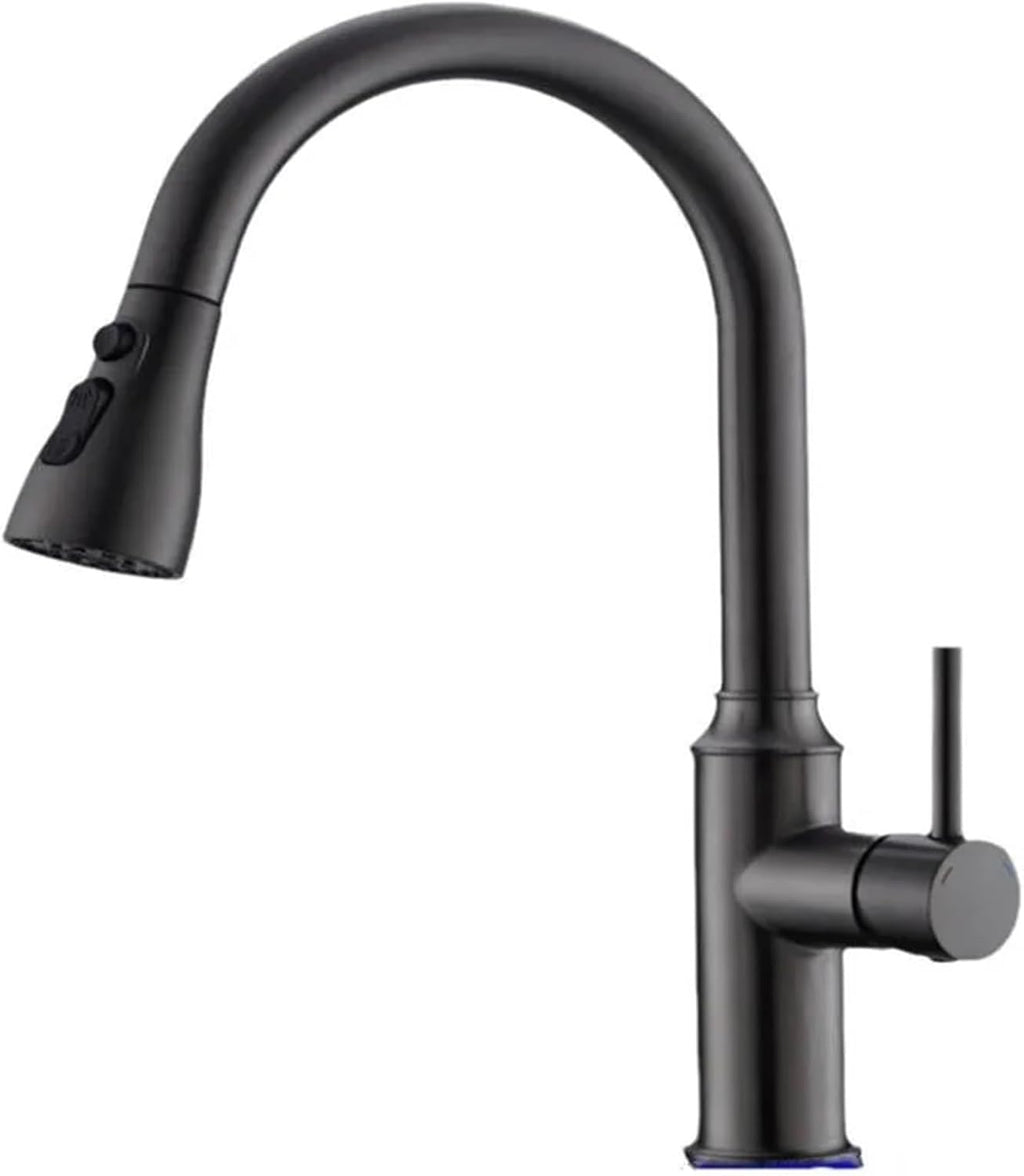 Kitchen Pull-Out Faucet Hot and Cold Water Sink Stainless Steel 360 Rotating Telescopic Faucet(Black)