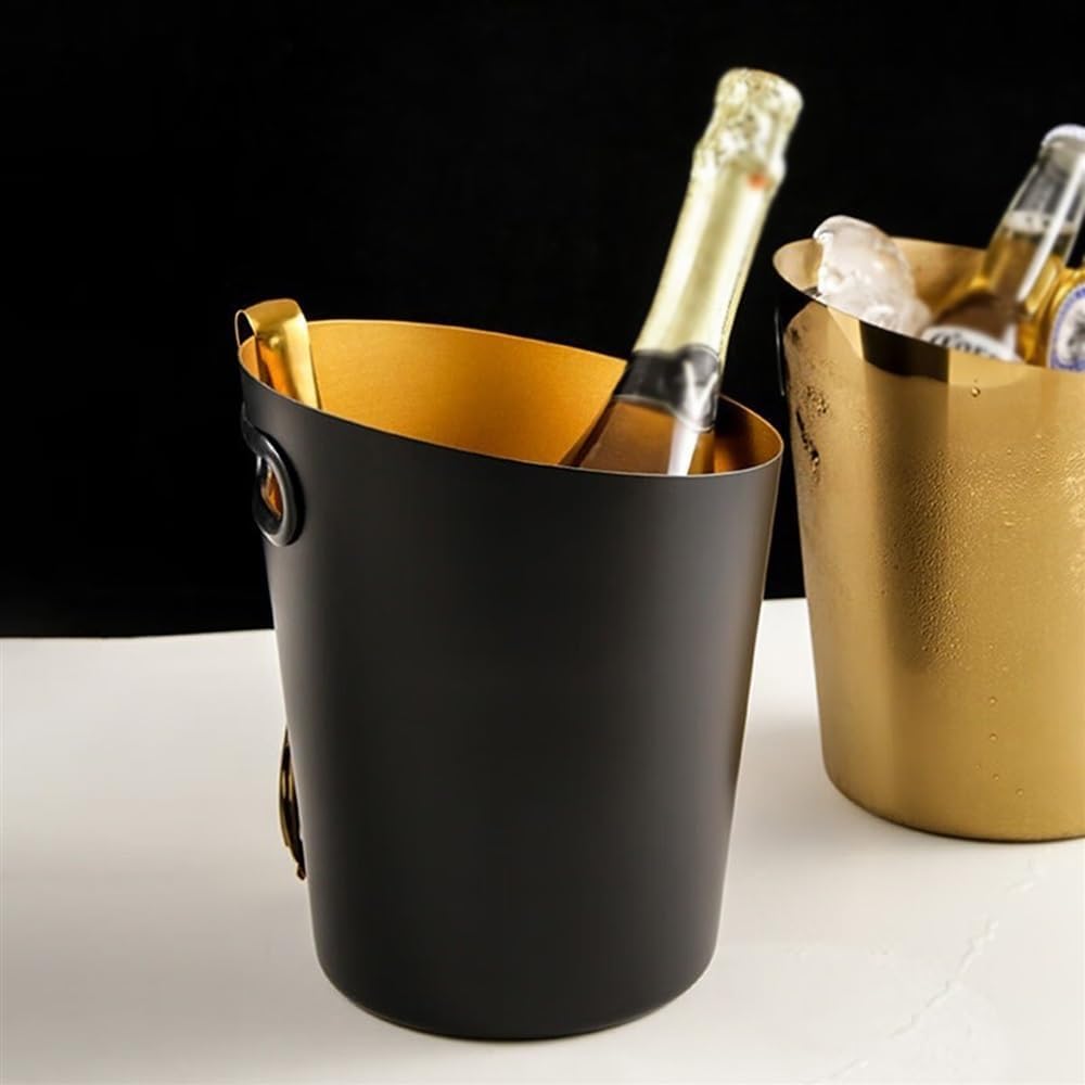 Stainless Steel Ice Bucket, 5L Wine Bucket Food Grade Storage Tub for Drinks and Parties Black Metal Tub Perfect for Wine, Champagne or Beer Bottles