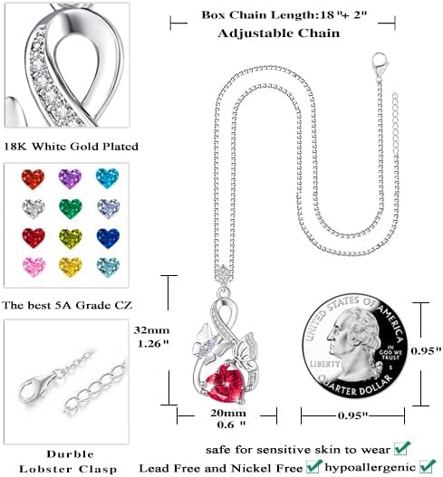 Gold Jewelry for Women Wife Infinity Necklace 18K White Gold Plated Dainty Butterfly Pendant with Heart Birthstone - Anniversary Necklaces for Women Birthday Gift Ideas Present for Girlfriend Mom Daughter