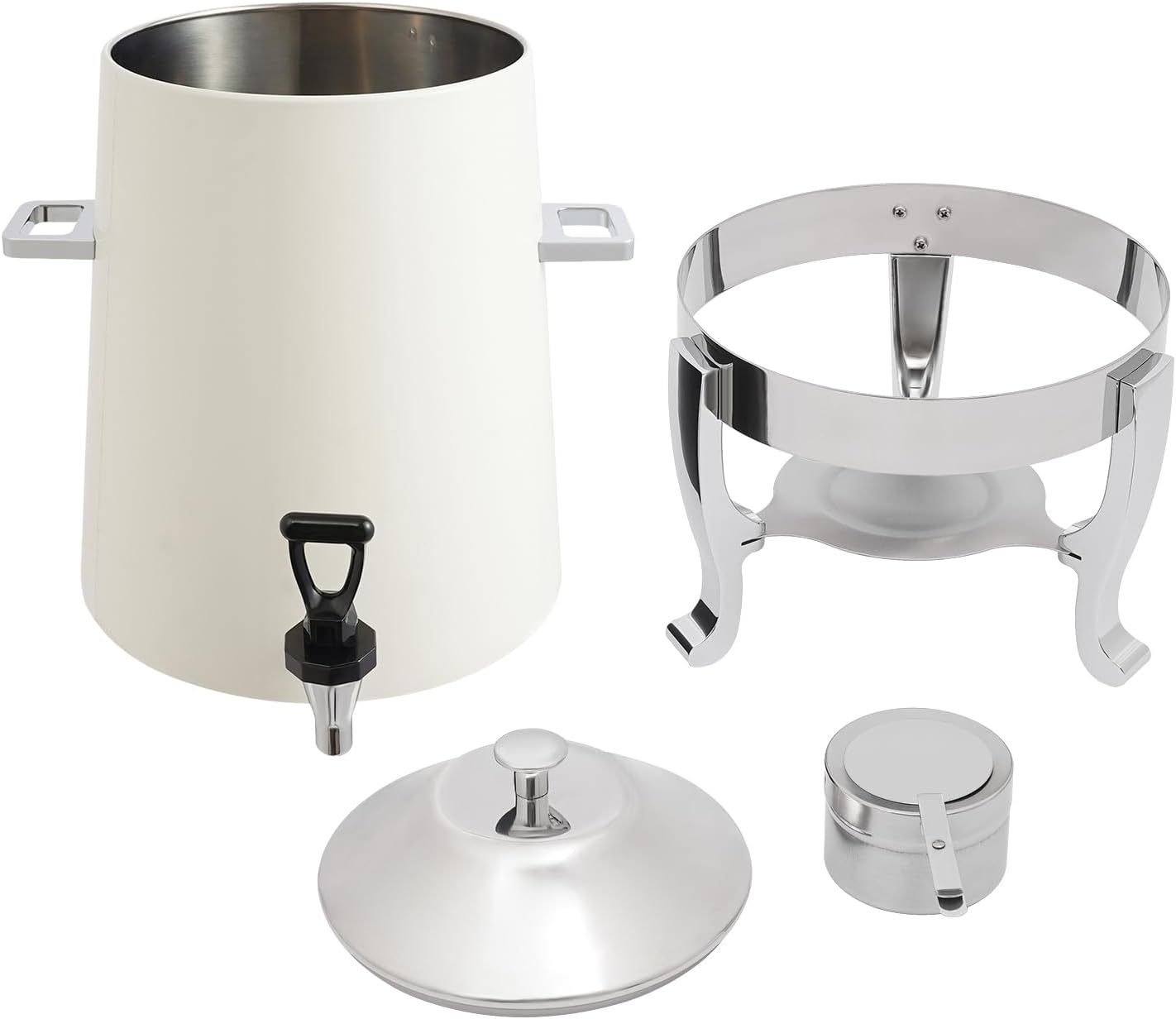 Coffee Urn With Fuel Holder, 3.5 Gallon/13L Stainless Steel Beverage Dispensers for Coffee Tea Hot Water, Hot Drink Dispenser with Stand, Chafer Urn with Spigot for Parties Catering (White)
