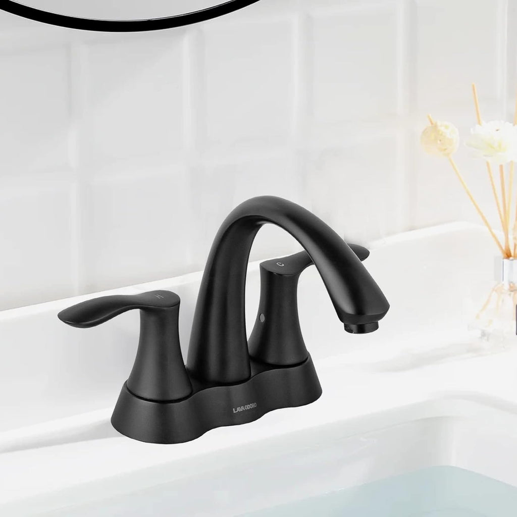 Matte Black Bathroom Faucet, Lava Odoro 4 Inch Centerset Bathroom Sink Faucet 2 Handle Vanity Faucet with Pop up Drain Assembly Supply Line, BF423-MB