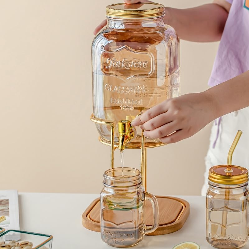 WALDOR Pitcher Glass Cold Water Kettle Bucket Light Cold Tea Pot Large Capacity Home Drink Dispenser with Faucet Party Picnic Juice Jar Hot/Cold Water Carafe