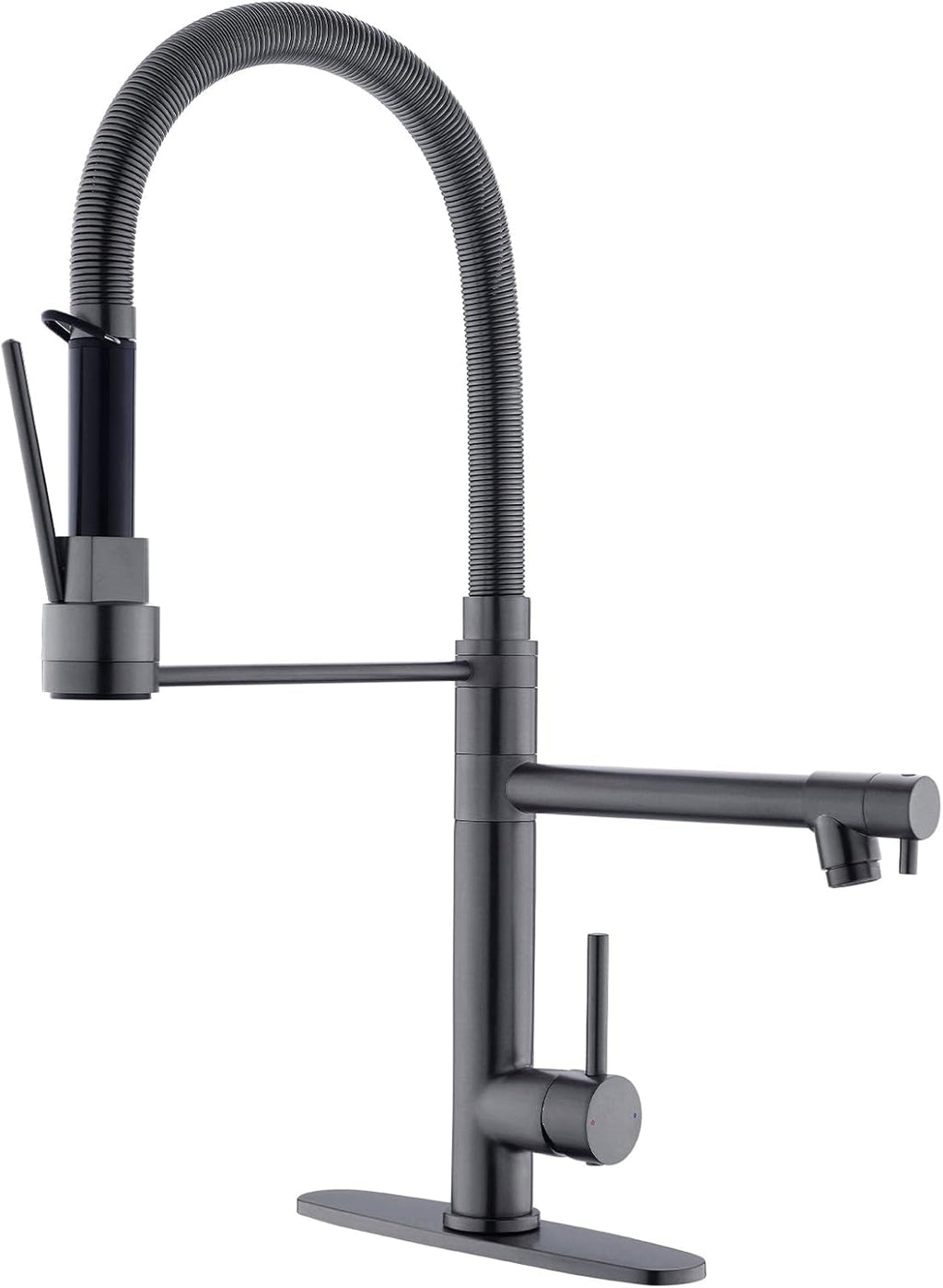 GIMILI Black Stainless Commercial Kitchen Faucet with Pull Down Sprayer Double-Headed Kitchen Faucets with Deck Plate