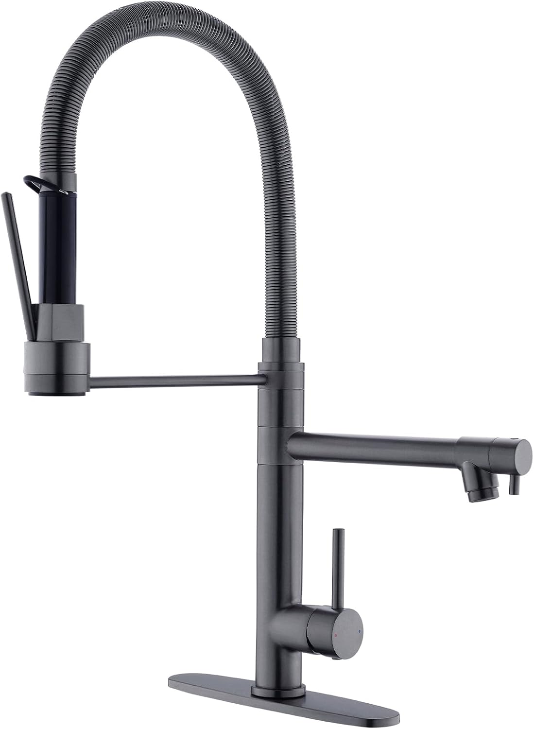 GIMILI Black Stainless Commercial Kitchen Faucet with Pull Down Sprayer Double-Headed Kitchen Faucets with Deck Plate