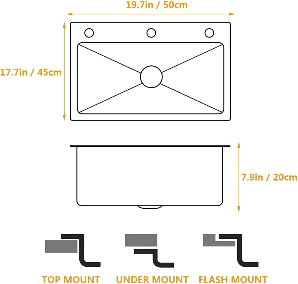 Black Stainless Steel Kitchen Sink, Single Bowl Kitchen Sink, Drop In/Topmount Workstation Sink with Sliding Accessories, Farmhouse Workstation Sink with Multiple Accessories (19.7 x 17.7in)