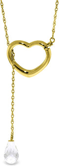 Galaxy Gold GG 14K Gold Open Heart with Genuine White Topaz Drop Pendant Necklace