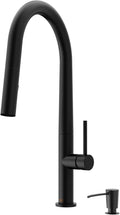 VIGO Greenwich 18'' H Single Handle Pull-Down Sprayer Kitchen Faucet Set with Soap Dispenser in Matte Black-VG02029MBK2