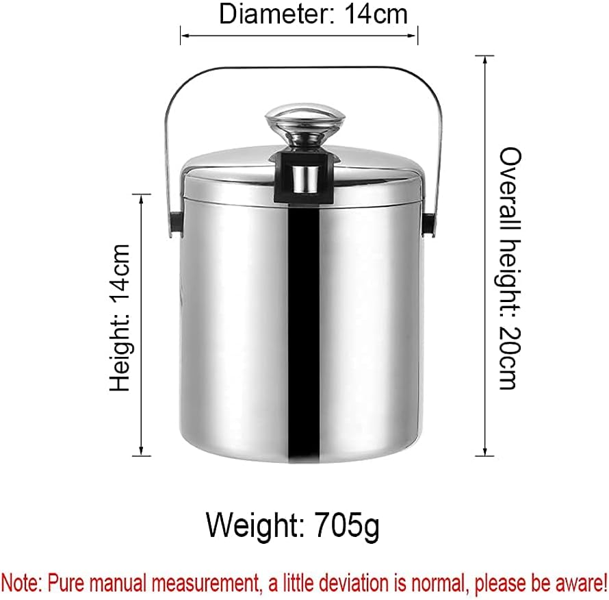 Ice and Wine Bucket,Ice Bucket,Hidden Double Wall Bar Ice Bucket Set 1.3L Stainless Steel Ice Bucket Including Lid,Tongs and Strainer,Drinks Cooler Buckets Great for Home Bar,Party,Chilling Beer,Cha