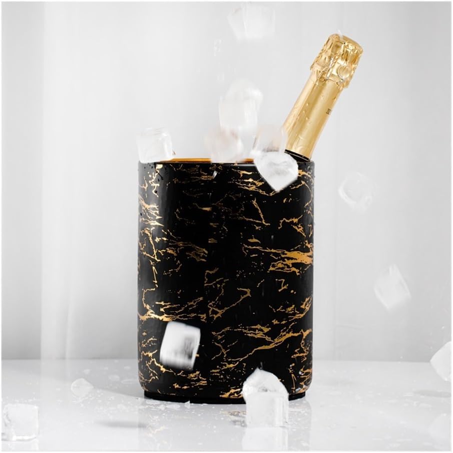 Ice Bucket, Stainless Steel Champagne Wine Chiller Bucket Ice Cooler Ice Buckets for Parties(Black)