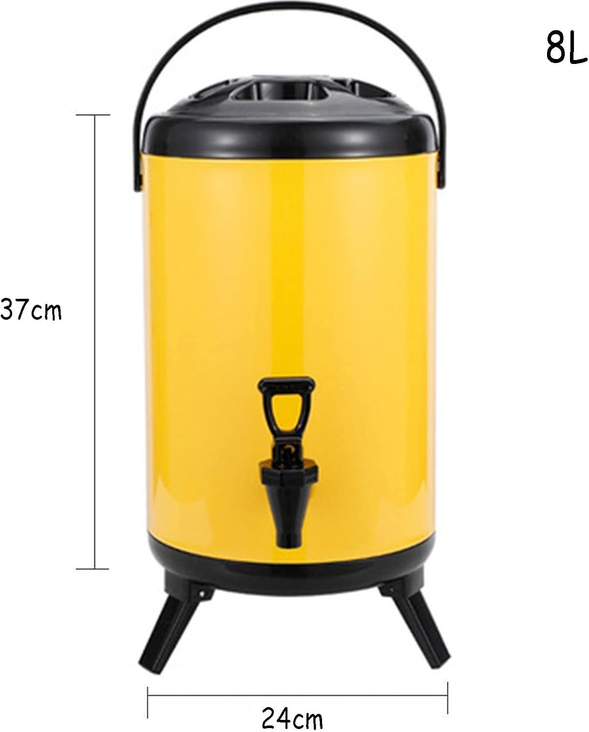 Milk Tea Bucket Insulated Barrel, 8L/10L/12L, Stainless Steel Hot & Cold Drinks Dispenser, Hot Water Kettle Dispenser with Faucet and Foldable Tripod, for Coffee, Tea, Water, Milk, etc (Yellow 8L)