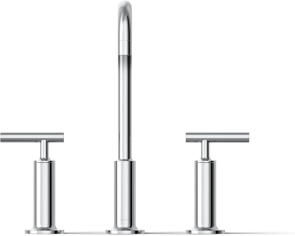 KOHLER K-14408-4-CP Purist® Widespread Bathroom Sink Faucet, 3-Hole, Widespread High Lever Handles and High Gooseneck Spout, 1.2 GPM, Polished Chrome