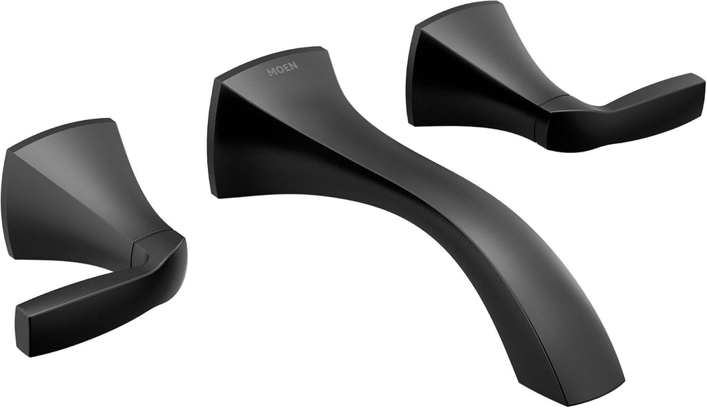 Moen T6906BL Voss Matte Black Two-Handle Wall Mount Bathroom Faucet Trim Kit, Valve Required