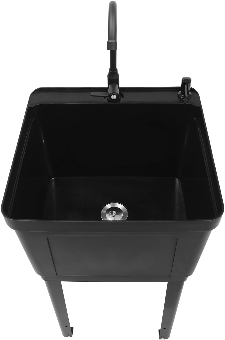 Freestanding Space Saver Utility Sink 19.68 * 19 * 33.07in kitchen Sink with Washboard Utility Sink with Cold and Hot Water Faucet, Hoses and Soap Dispenser for Laundry Room, Garage, Basement (Black)