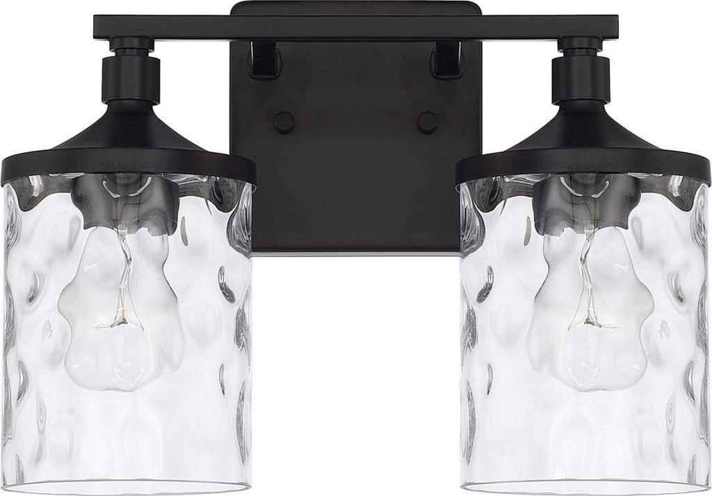 HomePlace Lighting 128821MB-451 Colton Mid-Century Clear Water Glass Bathroom Vanity Wall Light, 2-Light 200 Total Watts, 10' H x 13' W, Matte Black