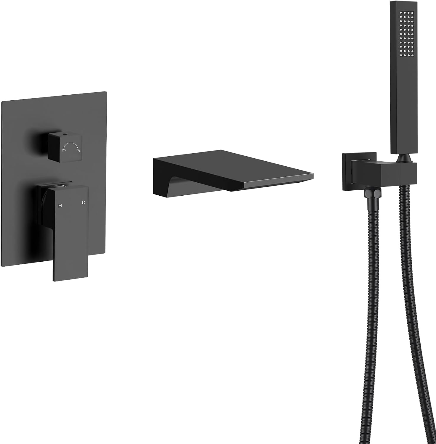 Wall Mounted Bathtub Shower Faucet Set, Bathroom Shower Fixtures Set Combo with Tub Spout and Handheld Shower Head Spray, Matte Black