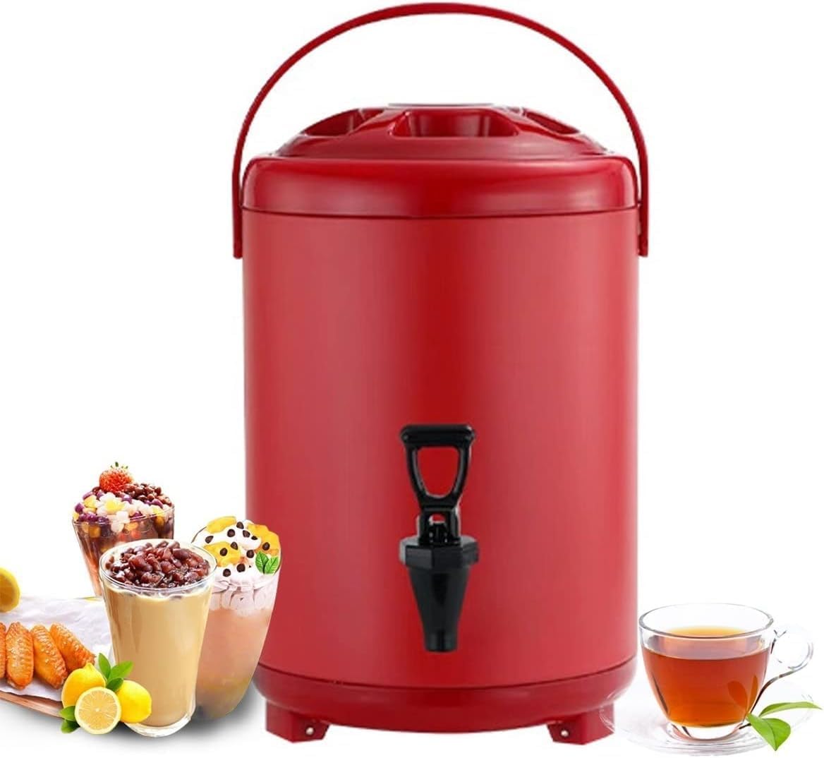 6L 8L 10L 12L Urn Boiler Hot and Cold Water Dispenser Stainless Steel Tea Hot Water Bottle with Faucet Portable Handle Large Capacity Sealing for Catering Office Hotels Party (Color : Red, Size : 12
