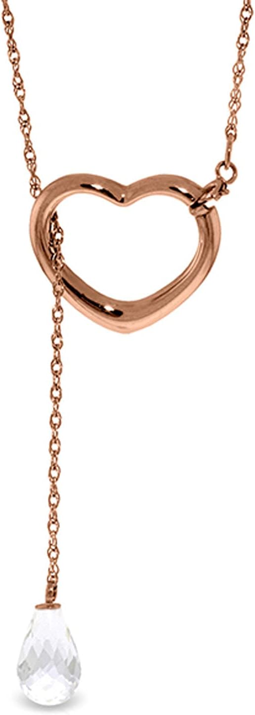 Galaxy Gold GG 14K Gold Open Heart with Genuine White Topaz Drop Pendant Necklace