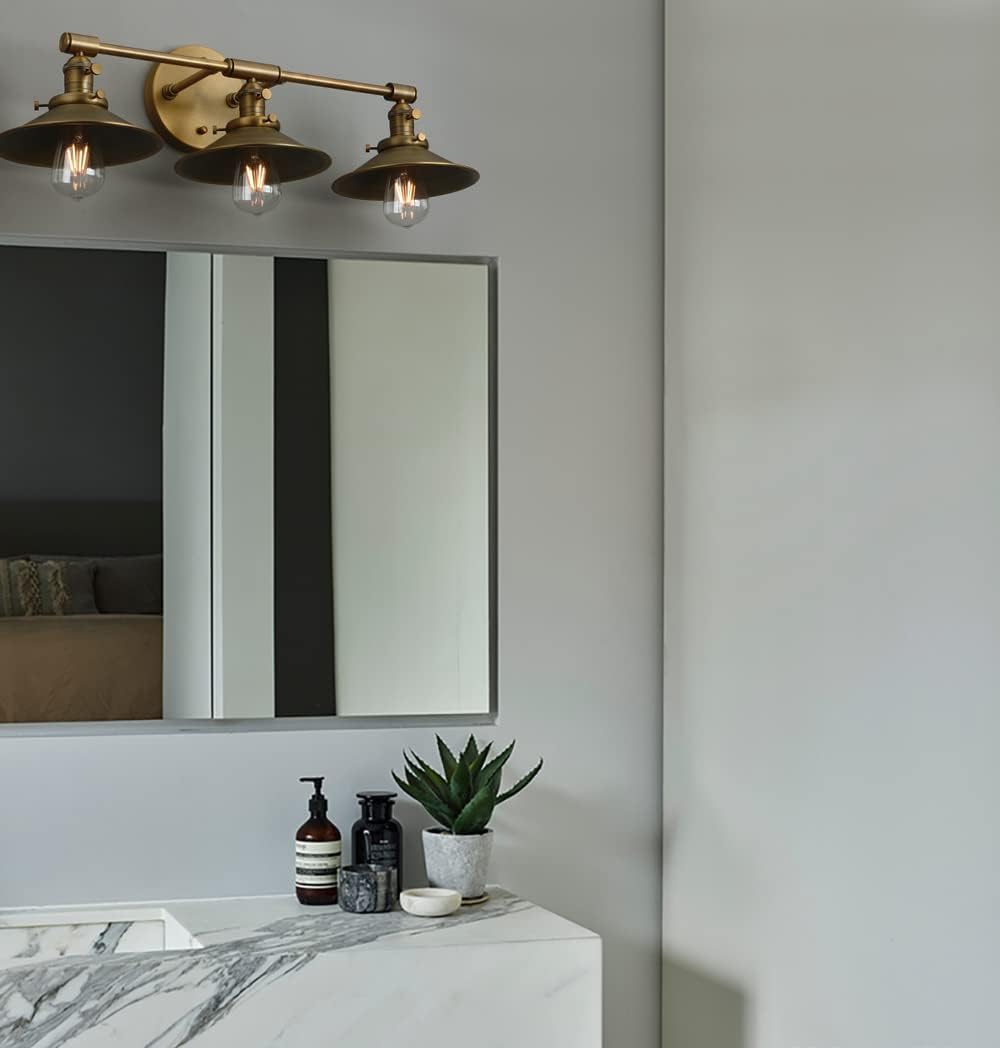 Phansthy Antique Brass Wall Sconce 3 Light Vanity Light with 7.87' Metal Flared Light Shade