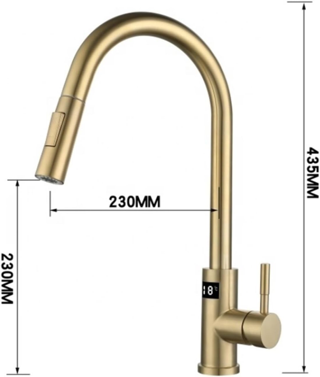 Kitchen Faucet Tap Hot Cold Water Digital Temperature Display Faucet 304 Stainless Steel Pull Down Taps(Gray)