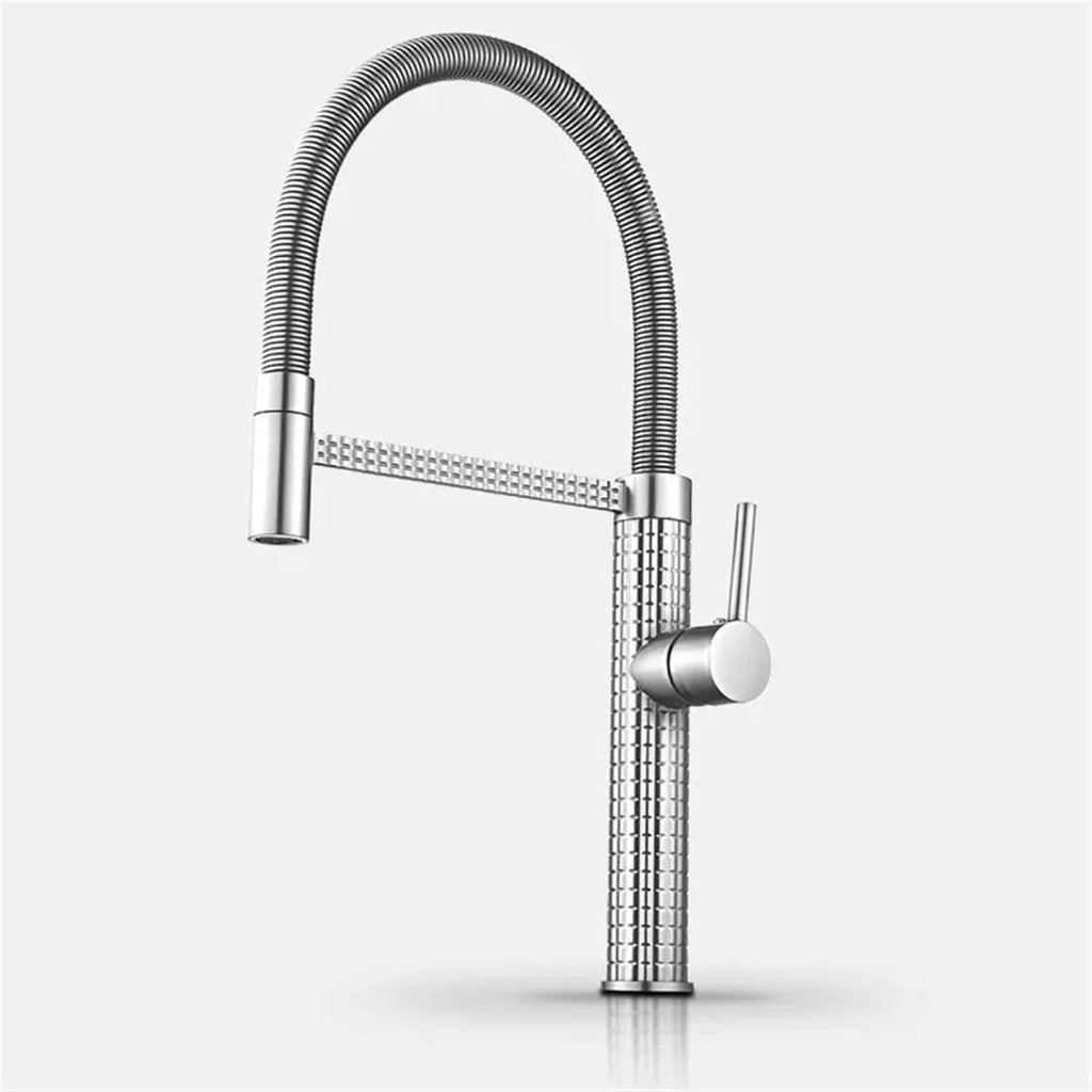 Carving Body Pull Out Kitchen Faucet Mixer Deck-Mount Sink Cold Hot Water Taps(Chrome)