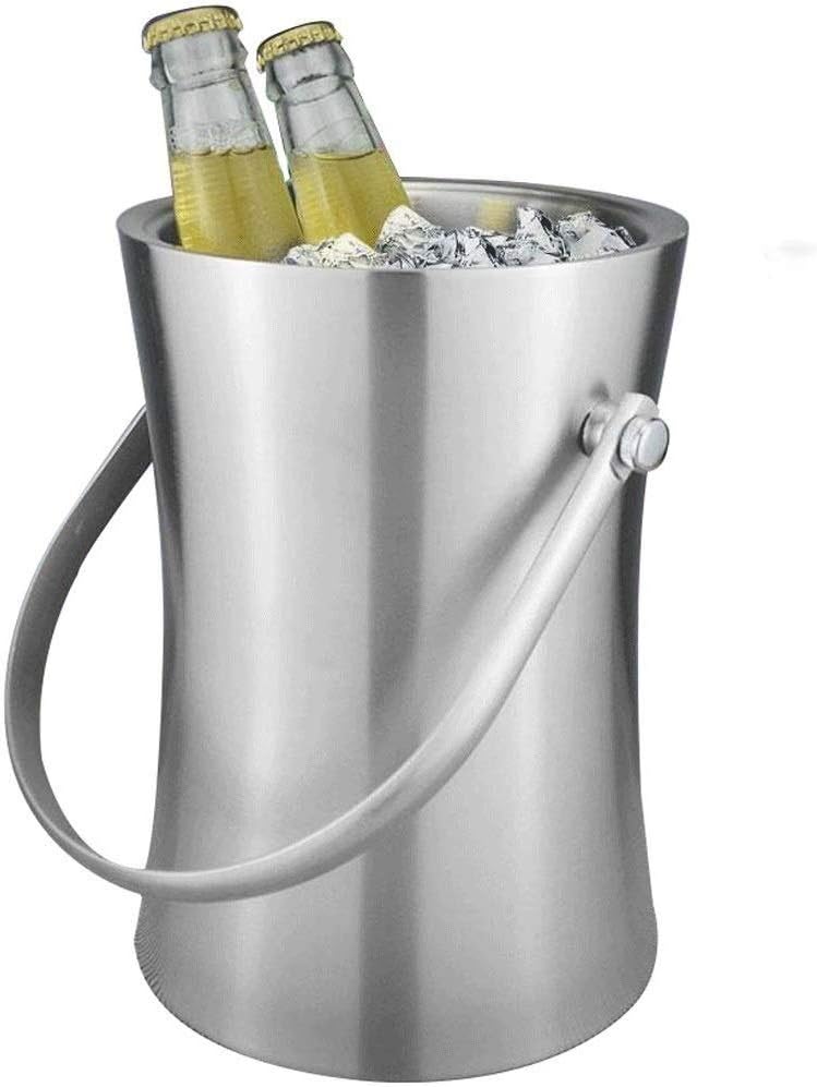 White Metal Double Walled Ice Bucket Set with Lid and Scoop (Size : 3L) (3L)