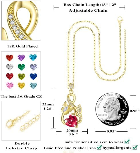 Gold Jewelry for Women Wife Infinity Necklace 18K White Gold Plated Dainty Butterfly Pendant with Heart Birthstone - Anniversary Necklaces for Women Birthday Gift Ideas Present for Girlfriend Mom Daughter