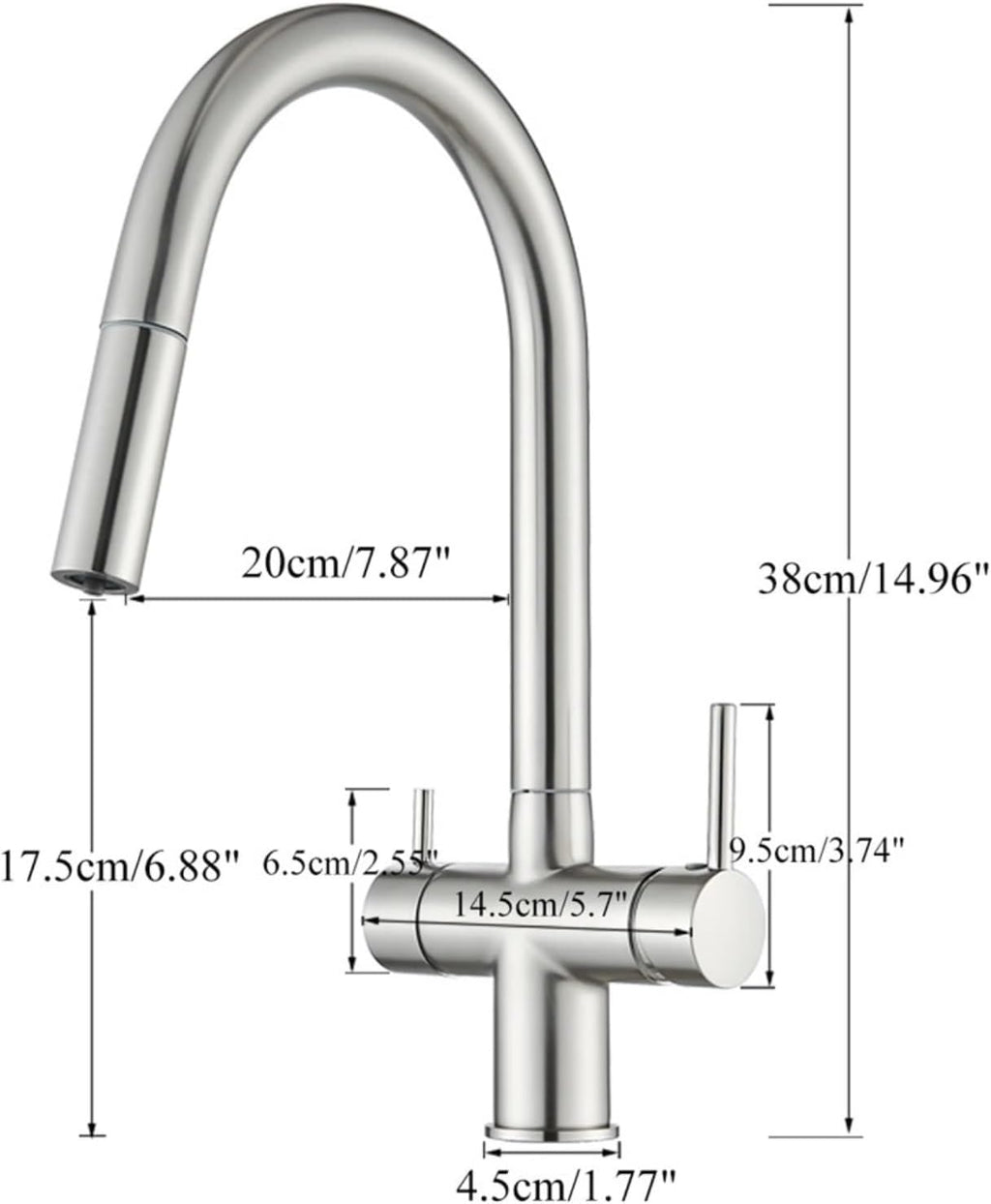 Kitchen Faucet Pure Water Pull Out 360 Rotation Hot and Cold Water Mixer Tap Dual Handle Deck Mounted Sink Crane(Gray)