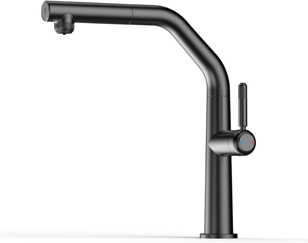 3 Way Pull Out Kitchen Faucet Brass 360° Swivel Single Handle 3 Way Filter Faucet for Kitchen Sink-Grey