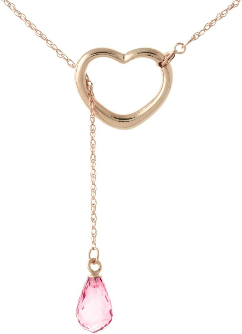 Galaxy Gold GG 14K Gold Open Heart with Genuine Pink Topaz Drop Pendant Necklace