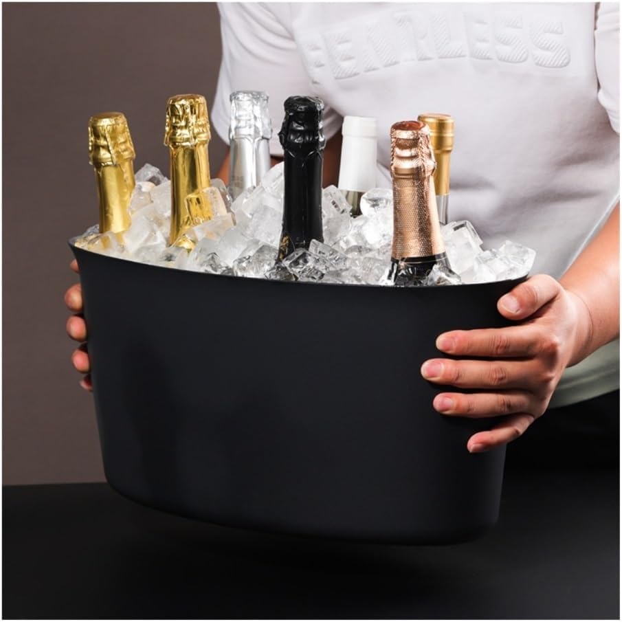 Ice Bucket, Large Champagne Ice Bucket Restaurant Wine Chiller Cooler Ice Buckets for Parties(Black)