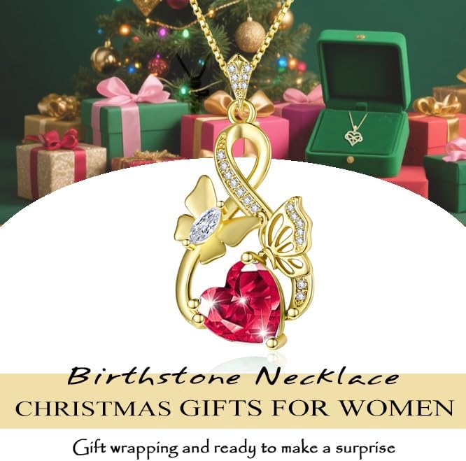 Gold Jewelry for Women Wife Infinity Necklace 18K White Gold Plated Dainty Butterfly Pendant with Heart Birthstone - Anniversary Necklaces for Women Birthday Gift Ideas Present for Girlfriend Mom Daughter