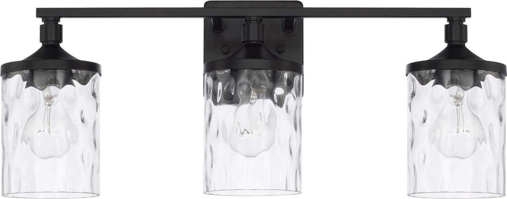 HomePlace Lighting 128831MB-451 Colton Mid-Century Clear Water Glass Bathroom Vanity Wall Light, 3-Light 300 Total Watts, 10' H x 24' W, Matte Black