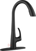 Matte Black Touchless Kitchen Faucet with Pull Down Sprayer, Single Handle Motion Sensor Kitchen Faucet 1 Hole, Stainless Steel Hands Free Black Kitchen Faucet for Sink 1 or 3 Hole