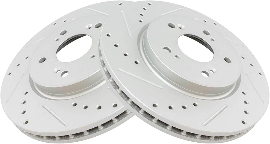 TRQ Performance Front Brake Pad and Rotor Set Ceramic G Coated Drilled Slotted Vented Rotors Compatible with 2011 Honda Accord Crosstour 2012-2016 CR-V 2012-2015 Crosstour