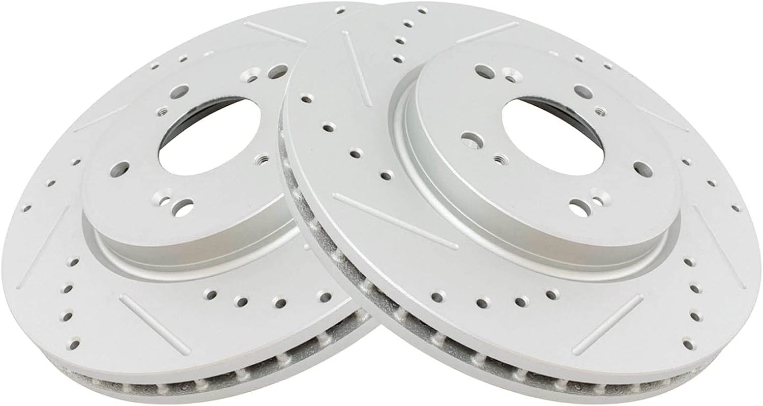 TRQ Performance Front Brake Pad and Rotor Set Ceramic G Coated Drilled Slotted Vented Rotors Compatible with 2011 Honda Accord Crosstour 2012-2016 CR-V 2012-2015 Crosstour