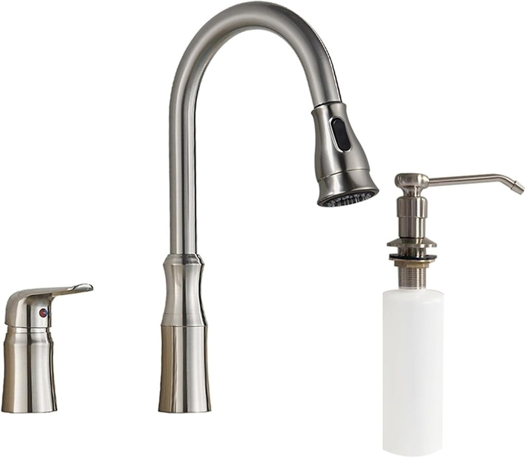 Brass Kitchen Faucet Pull Out Flexible Sink Mixer Taps Hot & Cold Water Mixer Cranes Water Saving Bathroom Faucets(Brushed Nickel A)