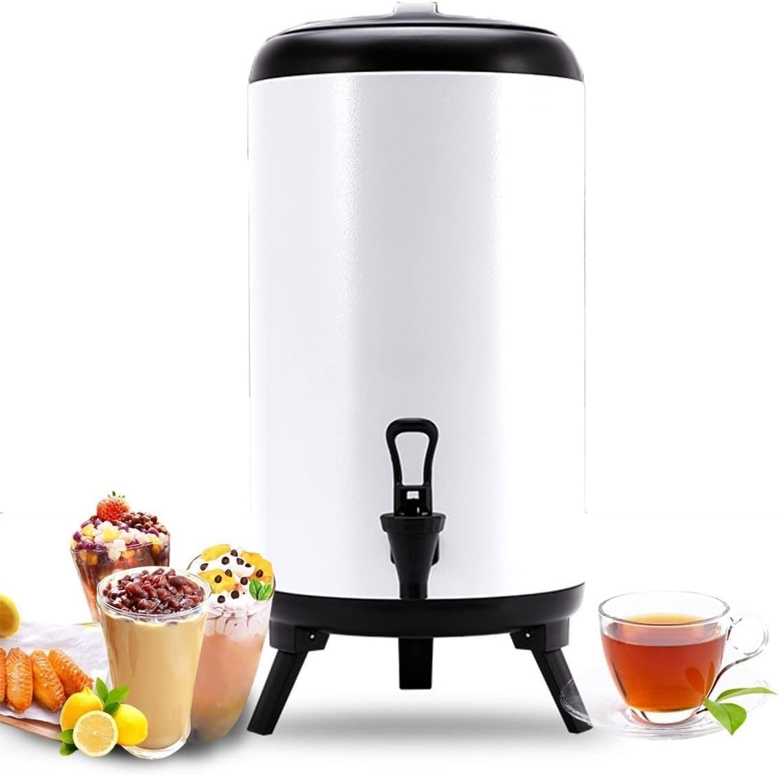 6L 8L 10L 12L Urn Boiler Hot and Cold Water Dispenser Stainless Steel Tea Hot Water Bottle with Faucet Portable Handle Large Capacity Sealing for Catering Office Hotels Party (Color : White, Size :