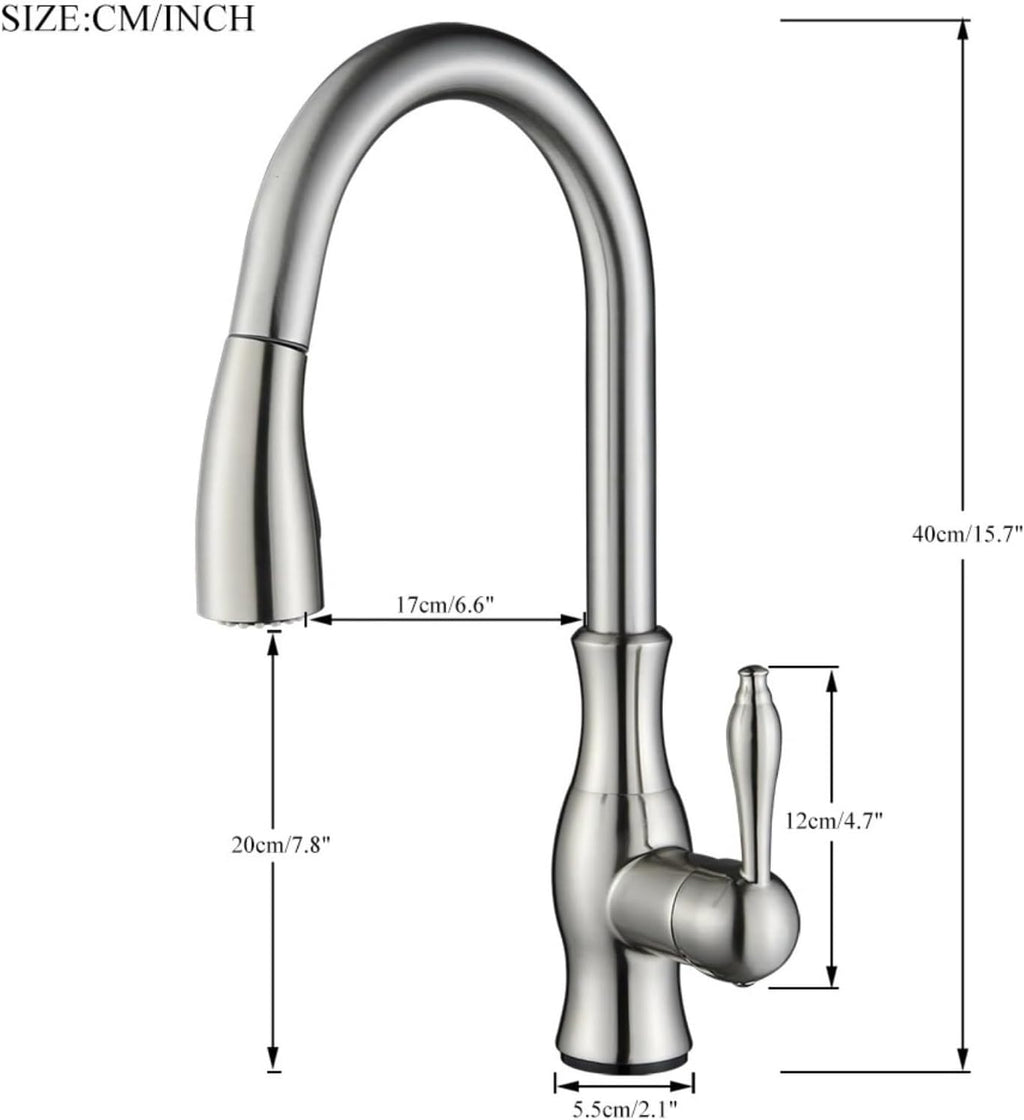 Pull Out Kitchen Faucet Shower/Stream Model Spout Tap Deck Mount Single Handle Cold Hot Water Mixer Tap(Brushed Nickel)