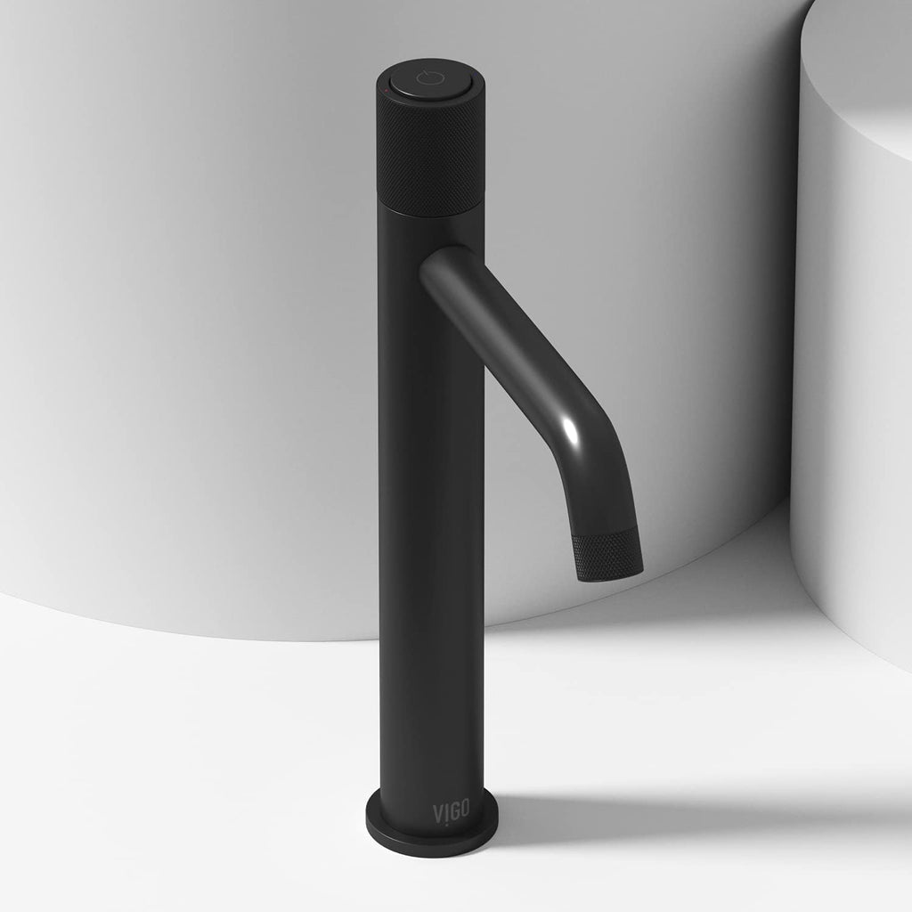 VIGO Apollo Single-Handle Single-Hole Mount Vessel Bathroom Sink Faucet, 12-Inch, Matte Black, Modern Design, Solid Brass, 1.2 GPM WaterSense & Ceramic Disc Valve, Corrosion-Resistant