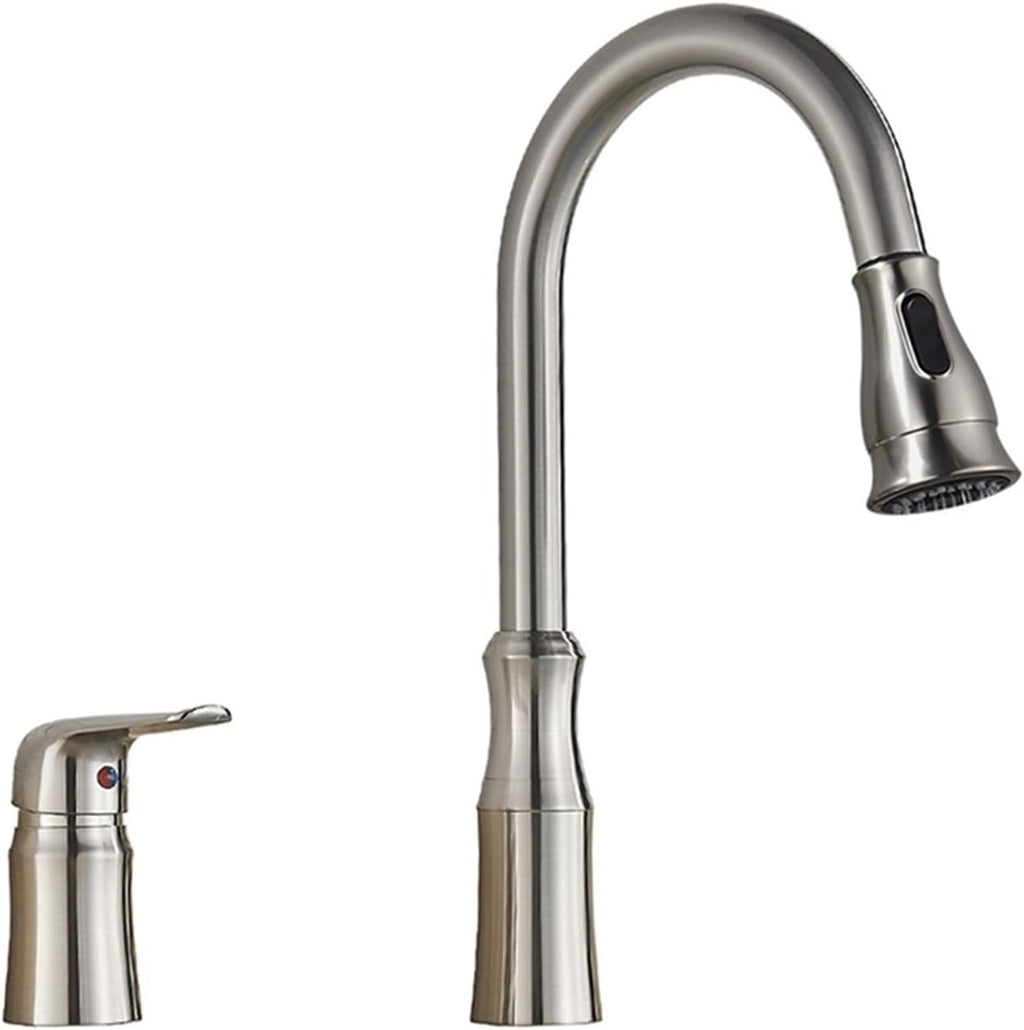Brass Kitchen Faucet Pull Out Flexible Sink Mixer Taps Hot & Cold Water Mixer Cranes Water Saving Bathroom Faucets(Brushed Nickel B)