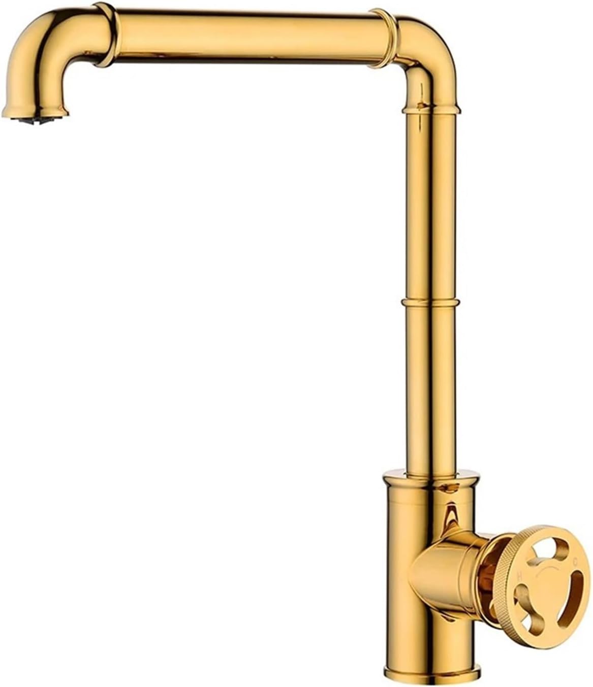 Kitchen Faucets Retro Industrial Style Brass Crane Bathroom Faucets Hot and Cold Water Mixer Tap(Gold)